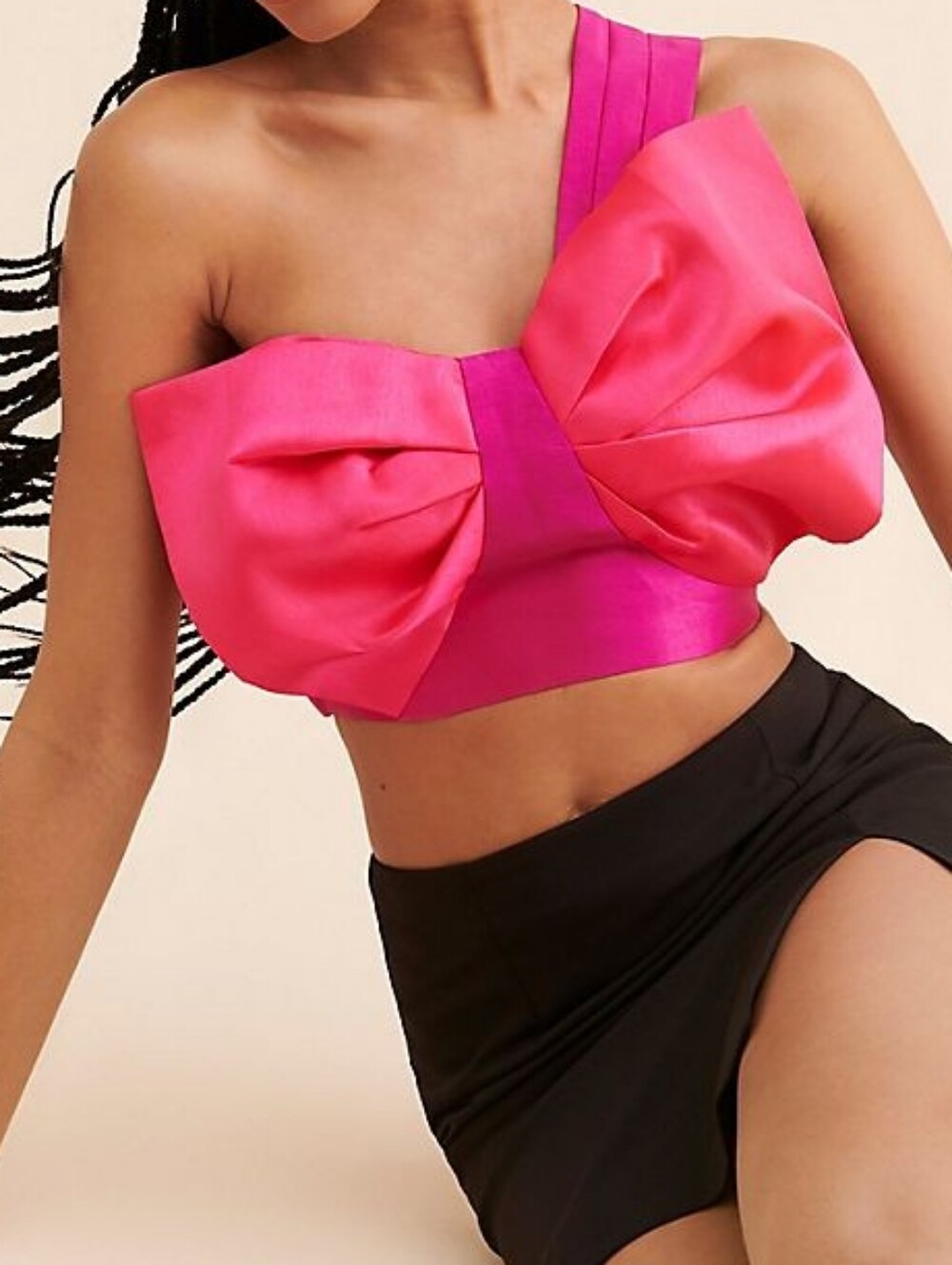 NWT Free People Audette Rowan Pink Bow One-Shoulder Crop Top